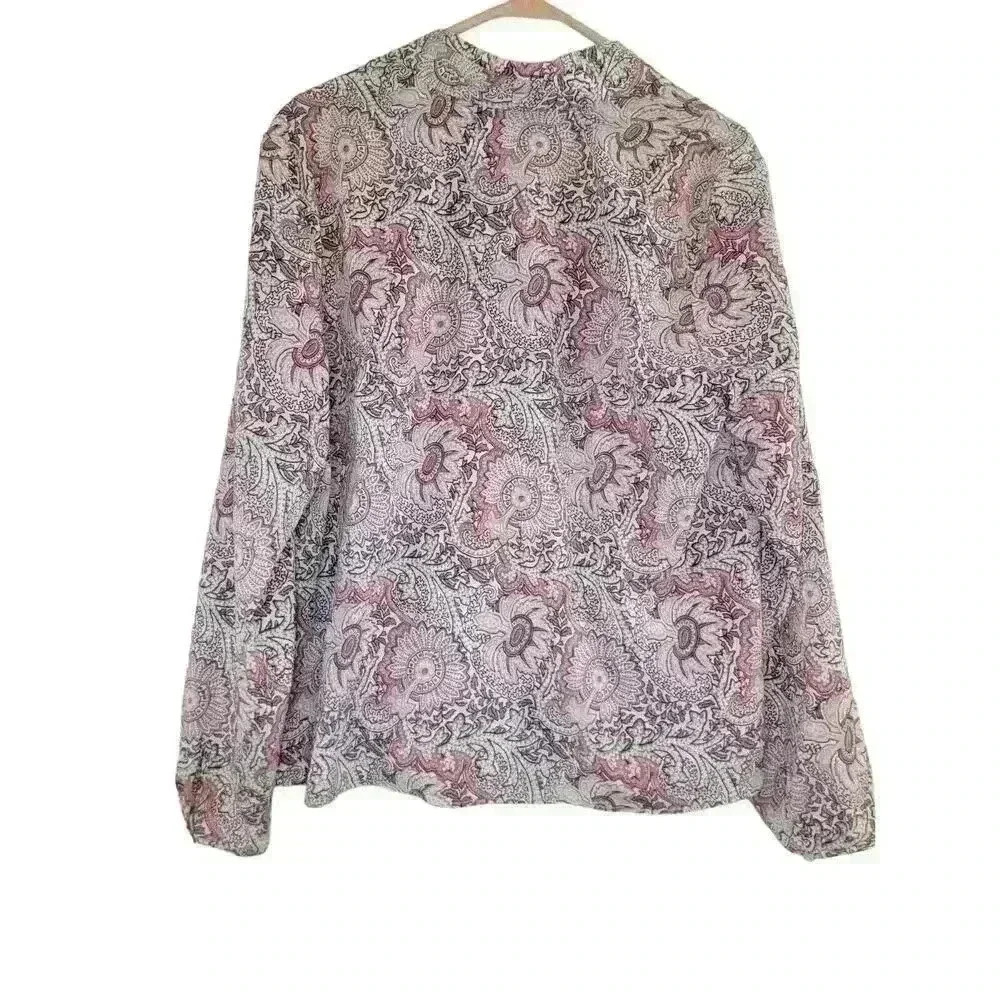 Talbots Womens Top Size 14 Pink Paisley Surplice Faux Wrap Blouse Prairie - Picture 3 of 11
